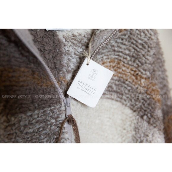 Brunello Cucinelli Cashmere Knit Hooded Poncho Top Sweater Fleecy Teddy Size S - Picture 8 of 9